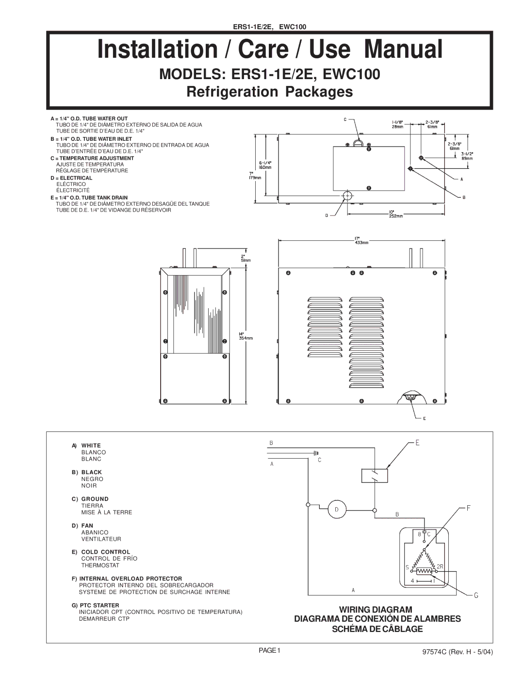 Elkay manual Installation / Care / Use Manual, ERS1-1E/2E, EWC100 