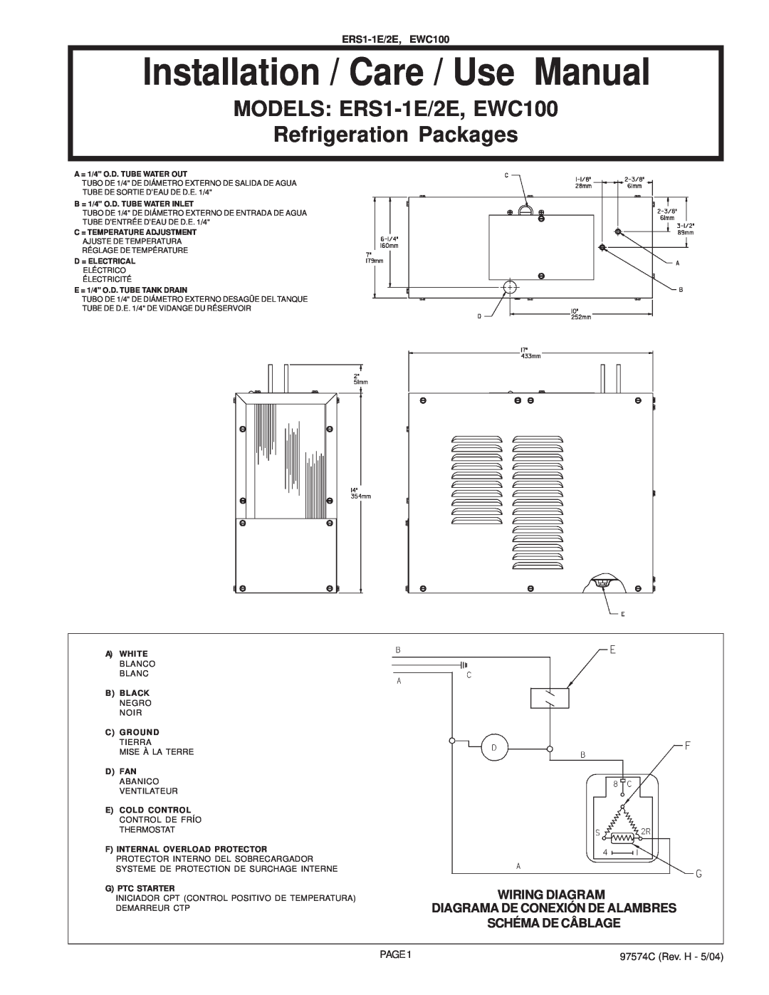 Elkay manual Installation / Care / Use Manual, MODELS ERS1-1E/2E,EWC100 Refrigeration Packages, Schéma De Câblage 