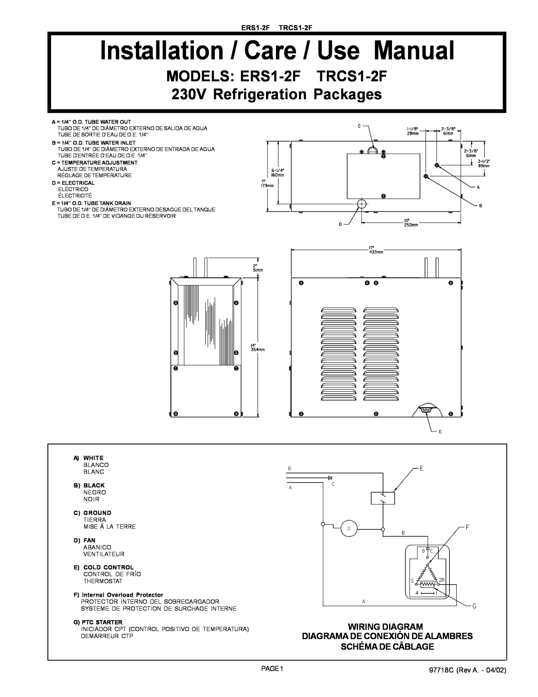 Elkay ERS1-2F manual Installation / Care / Use Manual, Wiring Diagram Diagrama De Conexión De Alambres, Schéma De Câblage 