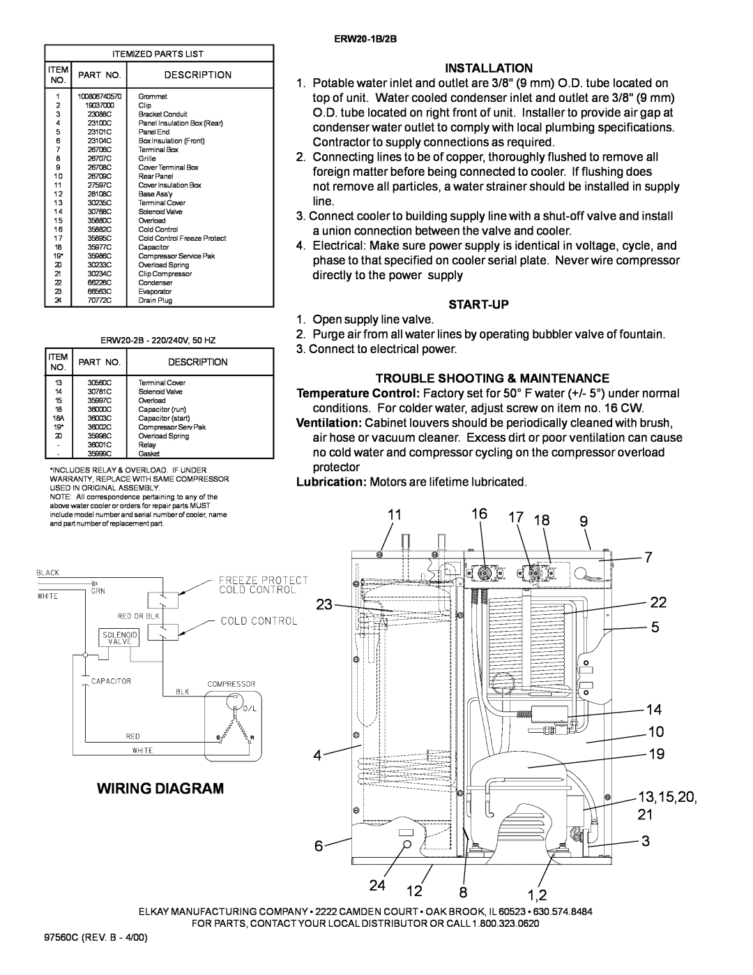 Elkay ERW20-2B, ERW20-1B installation instructions Wiring Diagram 