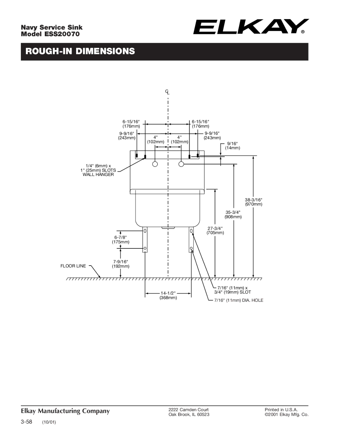 Elkay ESS20070 specifications ROUGH-IN Dimensions 