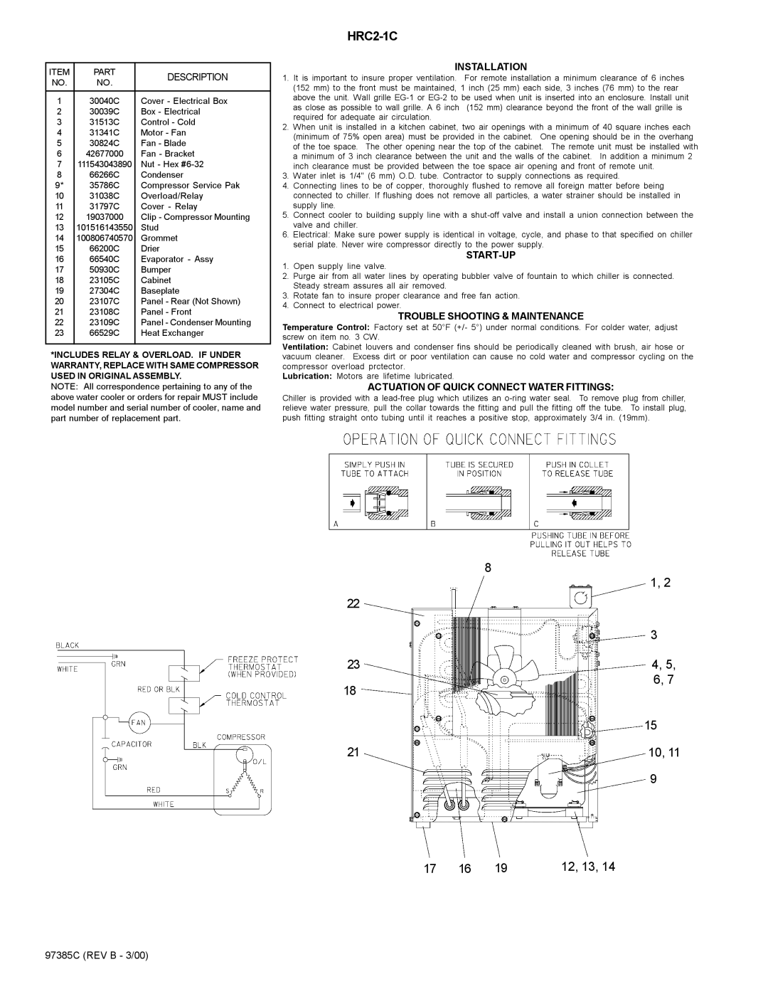 Elkay HRC2-1C installation instructions Description, Installation, Start-Up, Trouble Shooting & Maintenance 