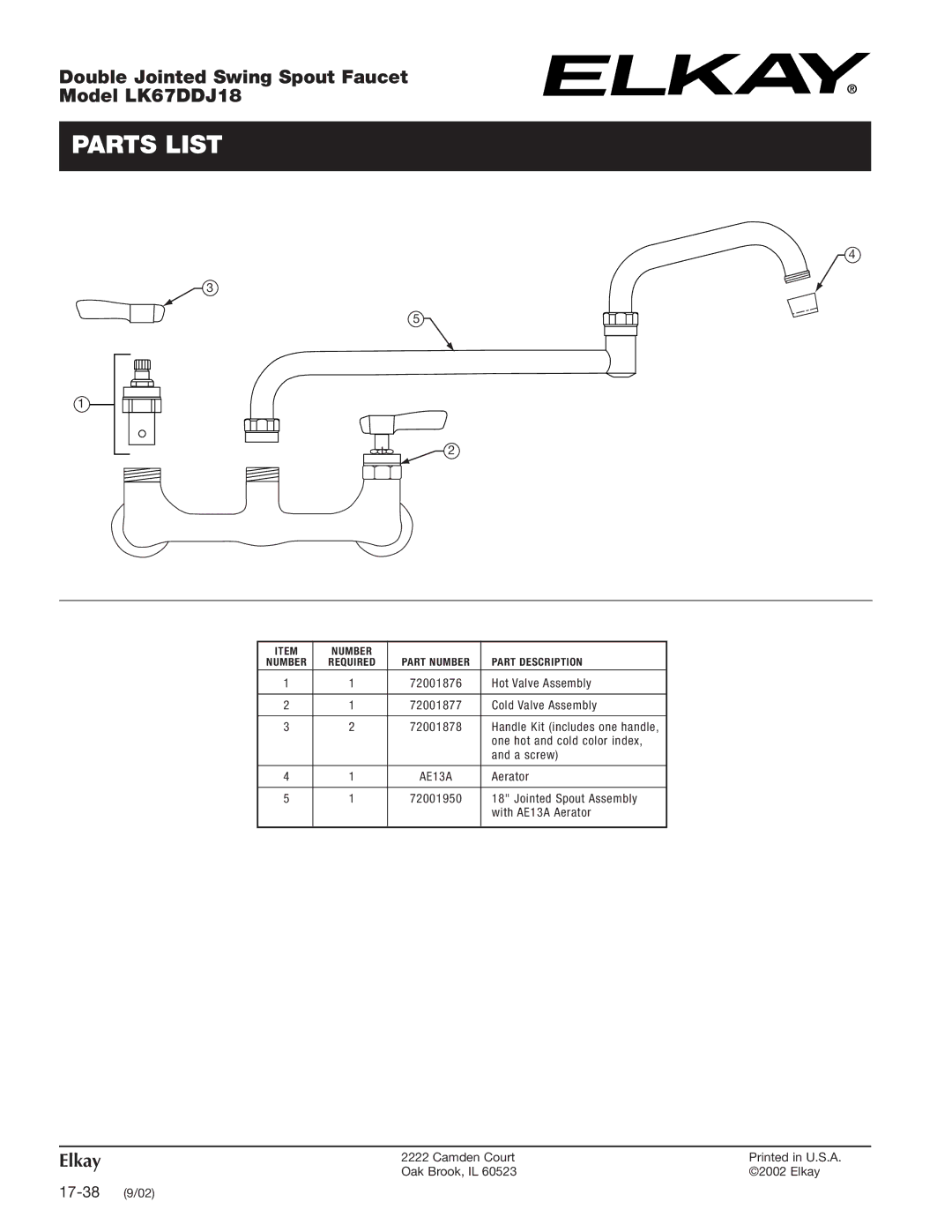 Elkay LK67DDJ18 specifications Parts List 