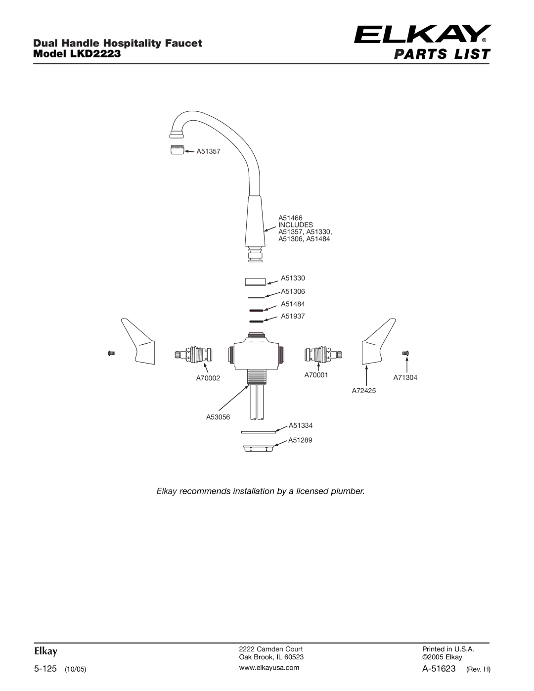 Elkay LKD2223 specifications Parts List 