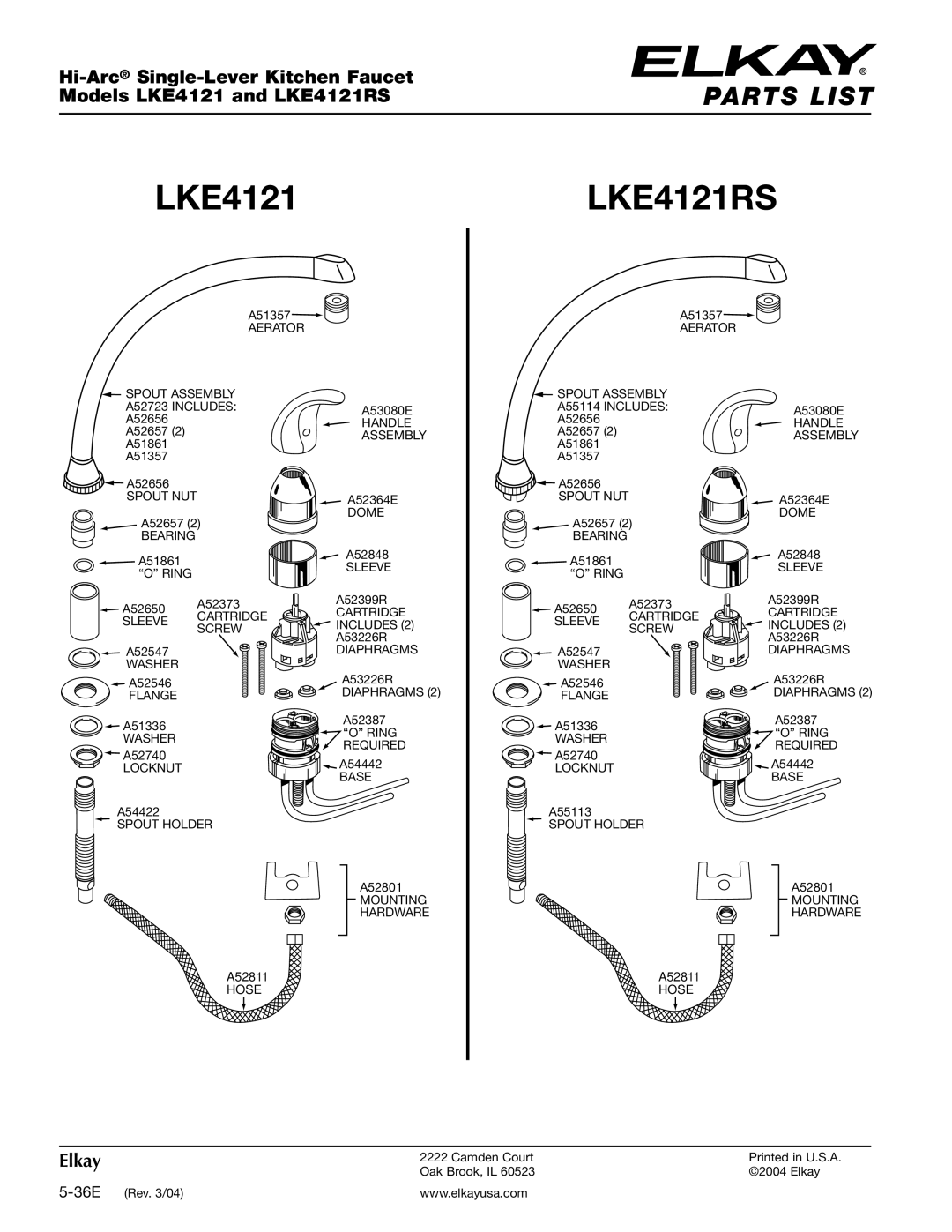 Elkay specifications LKE4121LKE4121RS 