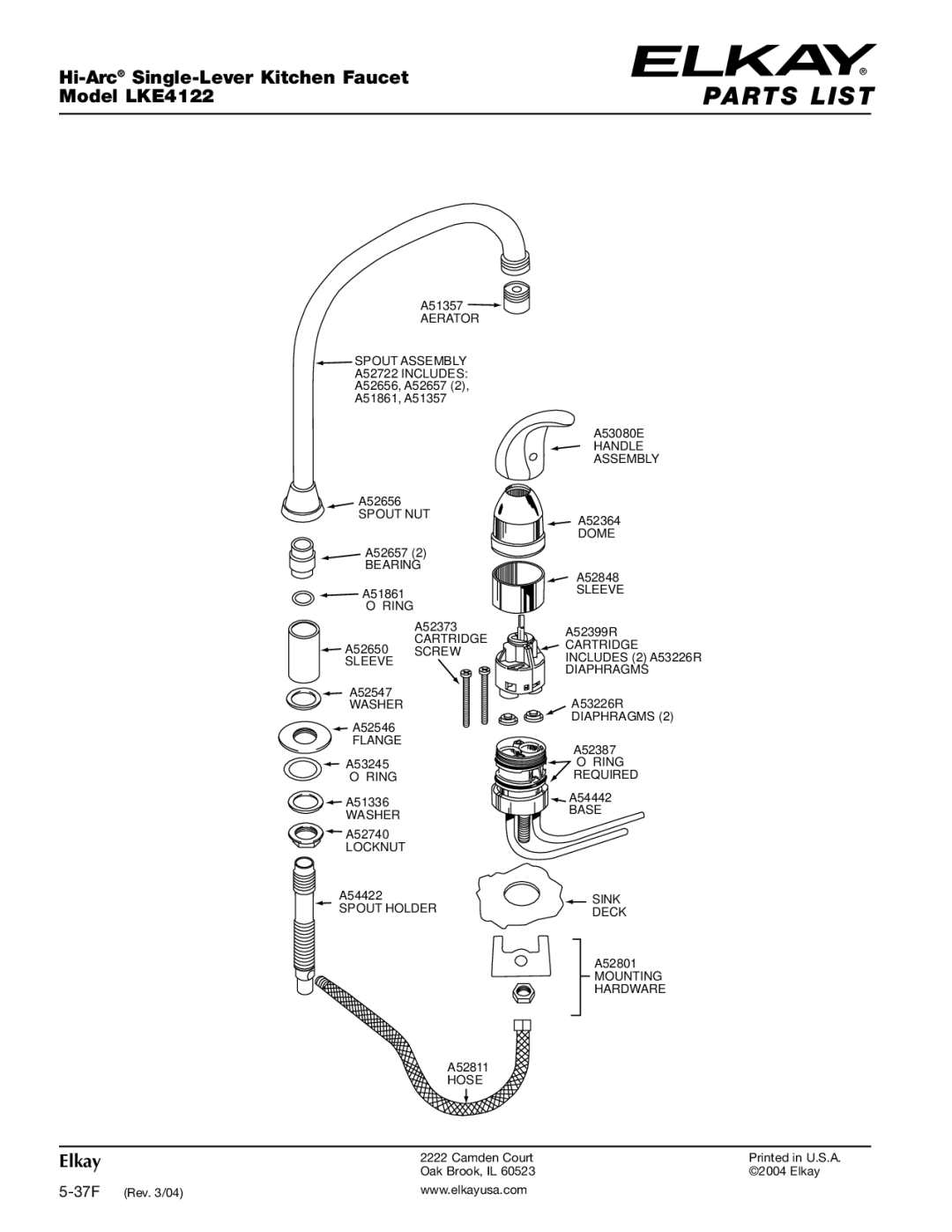 Elkay LKE4122 specifications Parts List 