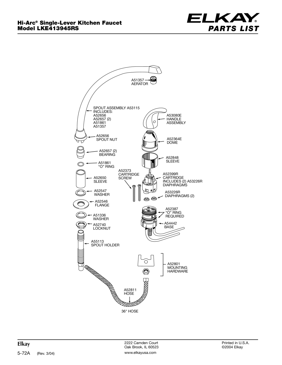 Elkay LKE413945RS specifications Parts List 