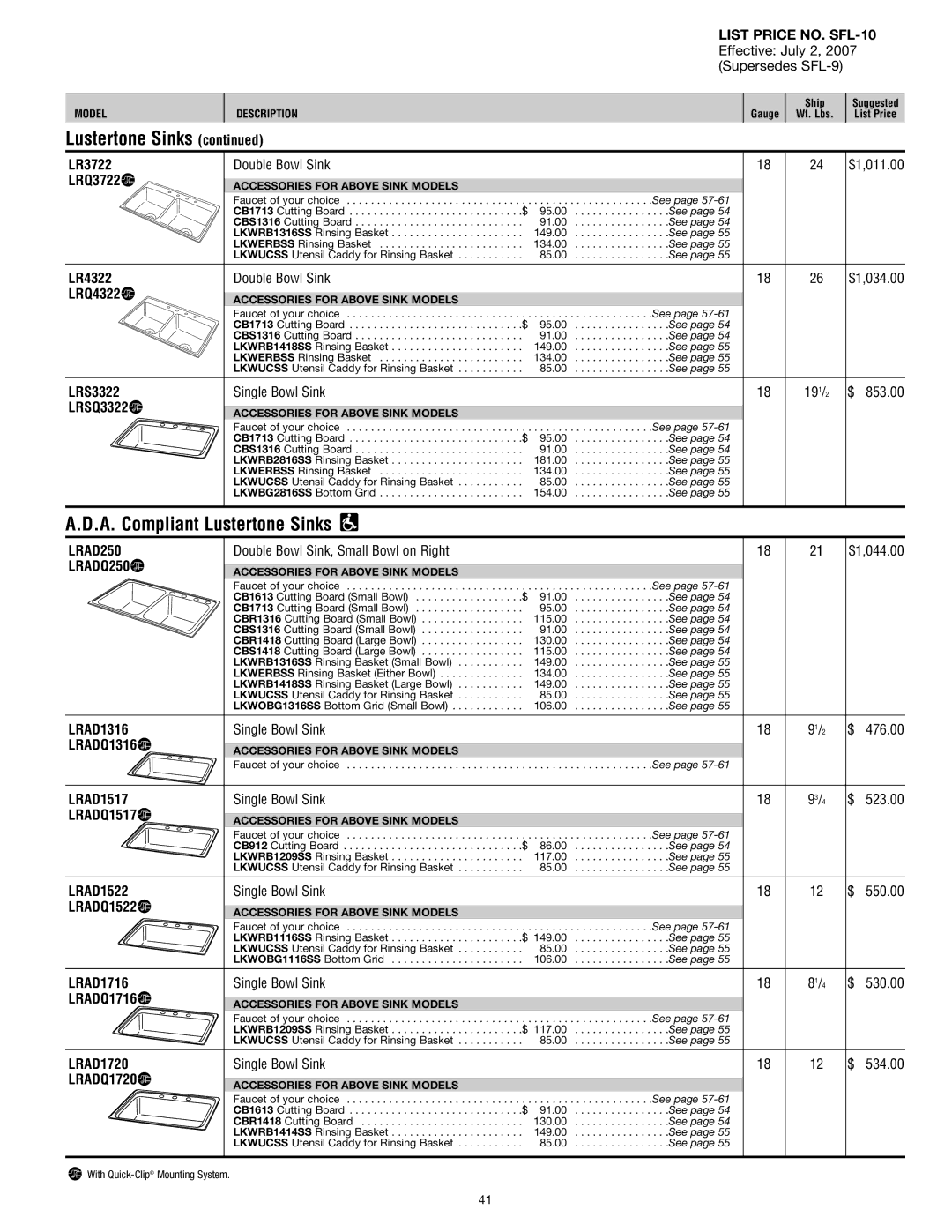 Elkay SFL-10 manual A. Compliant Lustertone Sinks 