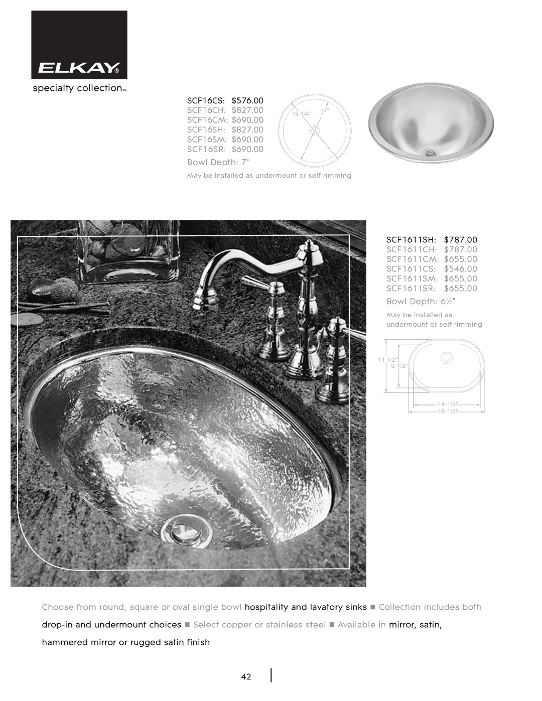 Elkay SHL-2 manual Specialty collection 