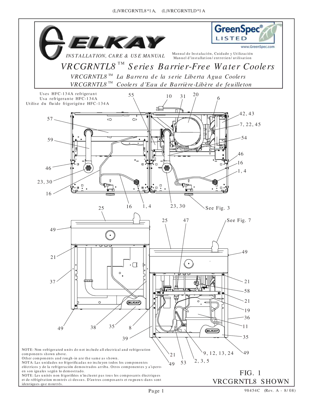 Elkay VRCGRNTL8 Series manual VRCGRNTL8 T M Series Barrier-Free Water Coolers 