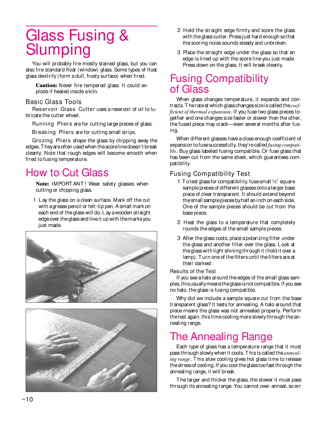 Elmer's Glass Kiln manual Glass Fusing & Slumping, How to Cut Glass, Annealing Range, Basic Glass Tools 