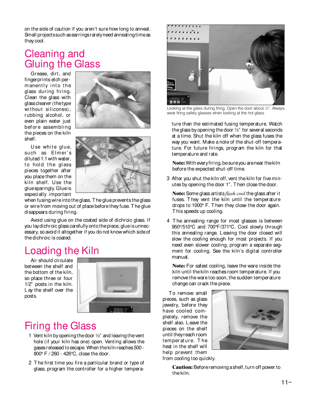 Elmer's Glass Kiln manual Cleaning Gluing the Glass, Firing the Glass 