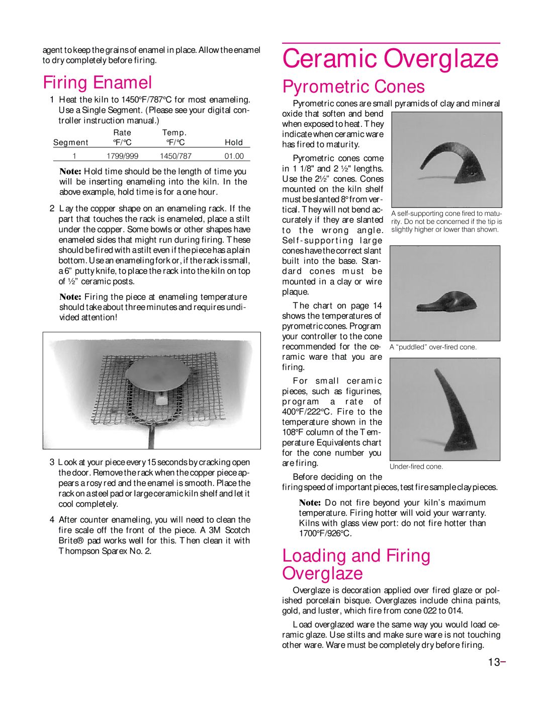 Elmer's Glass Kiln manual Ceramic Overglaze, Firing Enamel, Pyrometric Cones, Loading and Firing Overglaze 