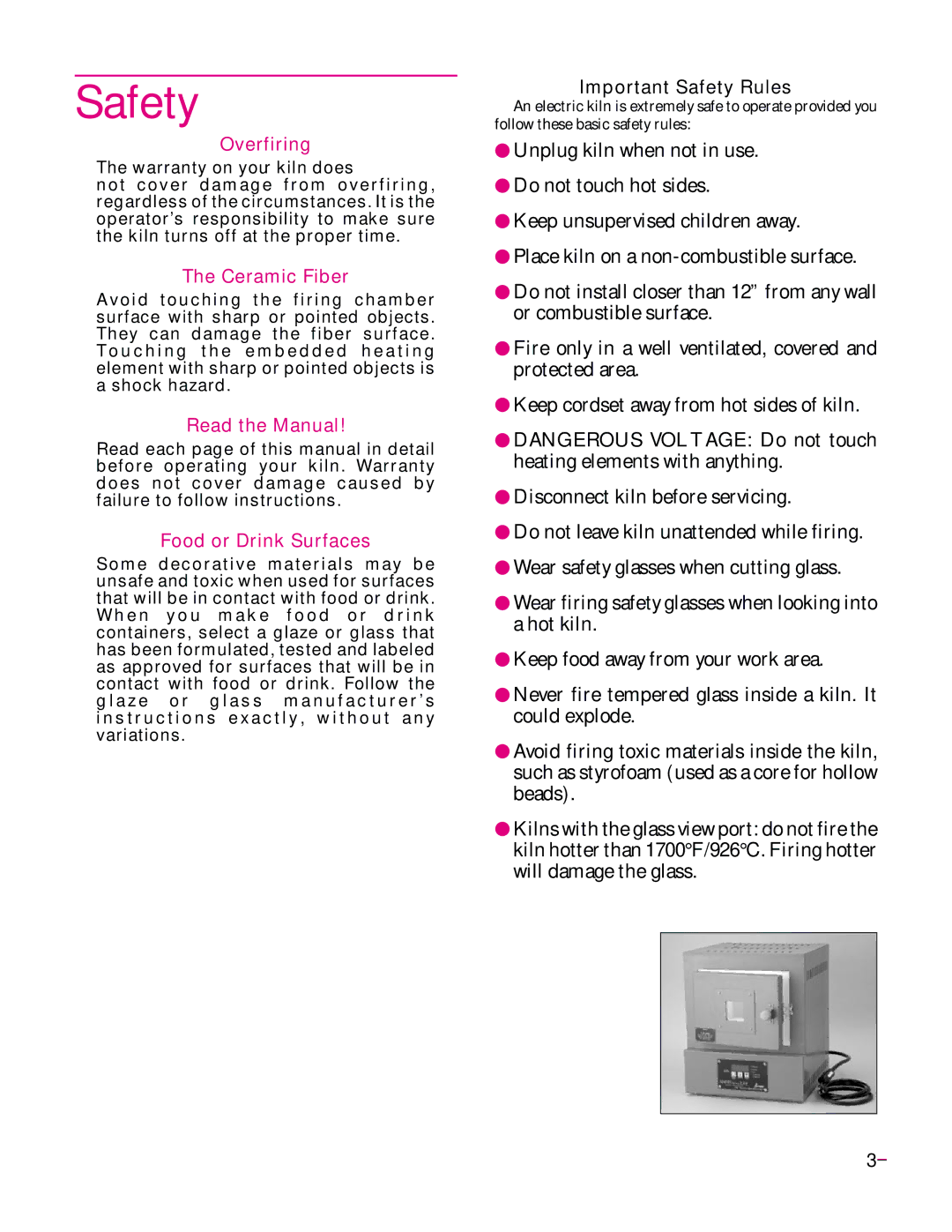 Elmer's Glass Kiln manual Important Safety Rules 