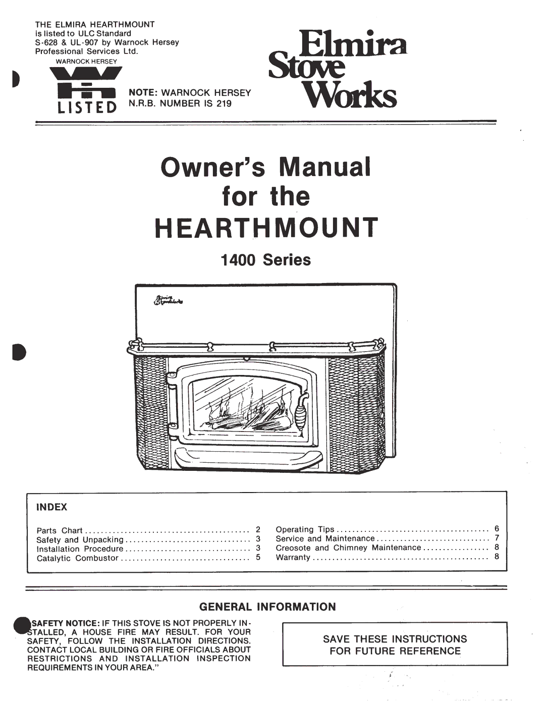 Elmira Stove Works 1400 manual 