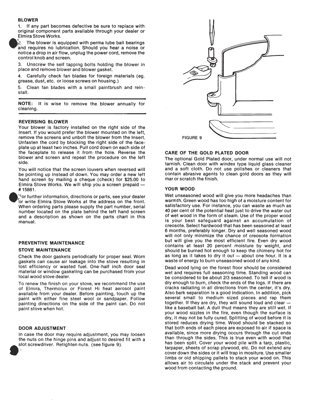 Elmira Stove Works 1500 manual 