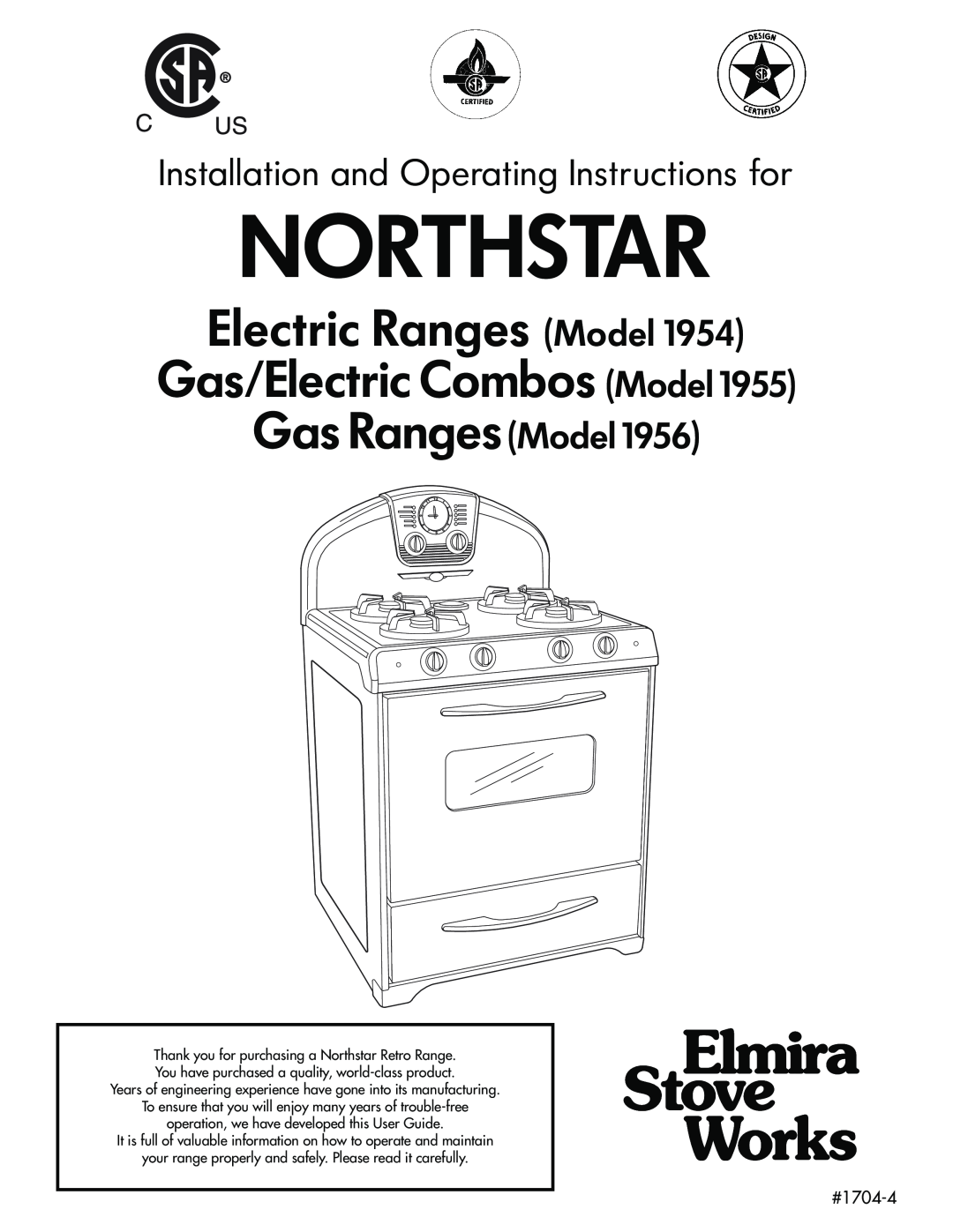 Elmira Stove Works 1954 manual #1704-4, Northstar, Electric Ranges Model, Gas/Electric Combos Model, Gas Ranges Model 