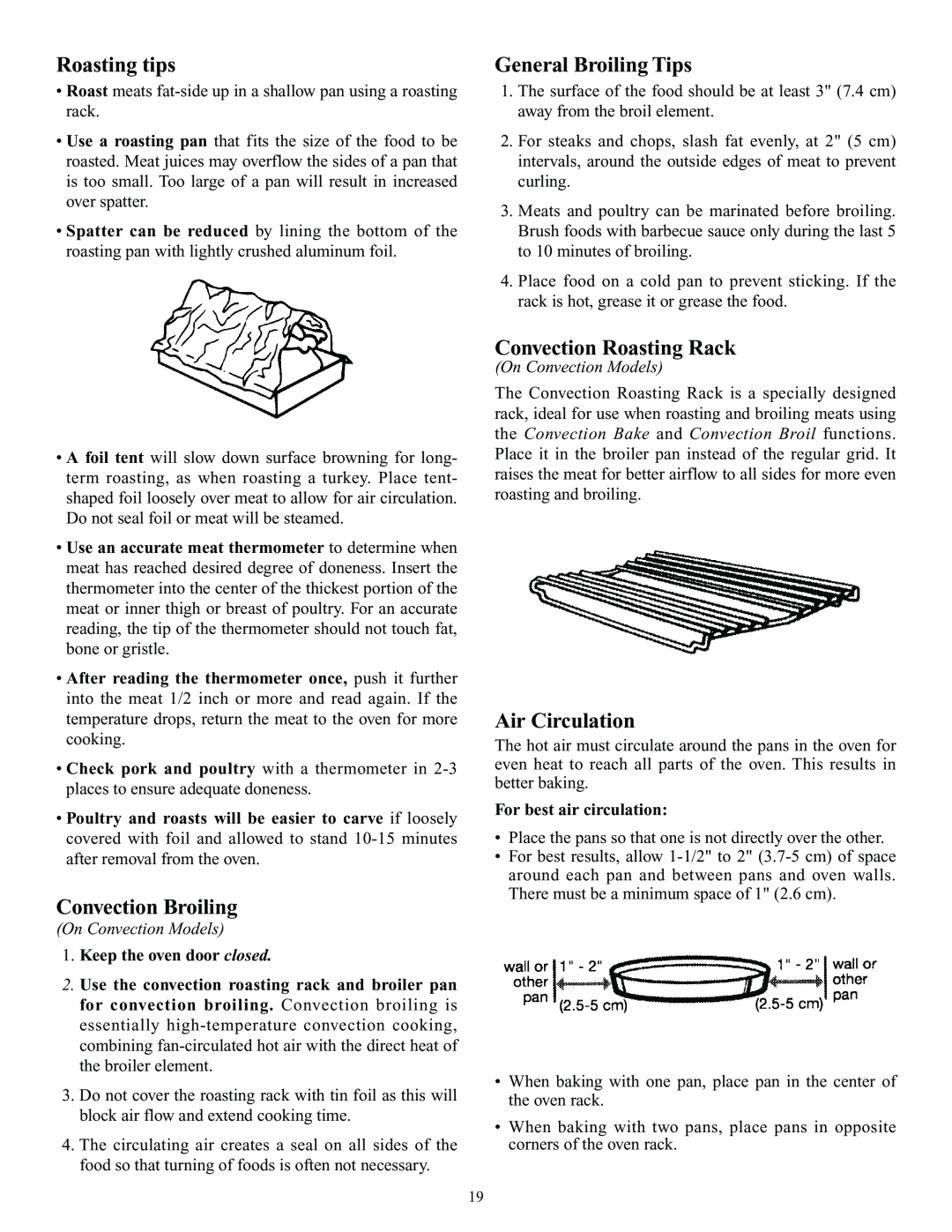 Elmira Stove Works 1954 manual Roasting tips, Convection Broiling, General Broiling Tips, Convection Roasting Rack 