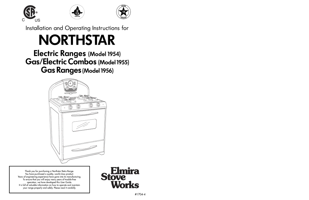 Elmira Stove Works 1955, 1956 manual Northstar 