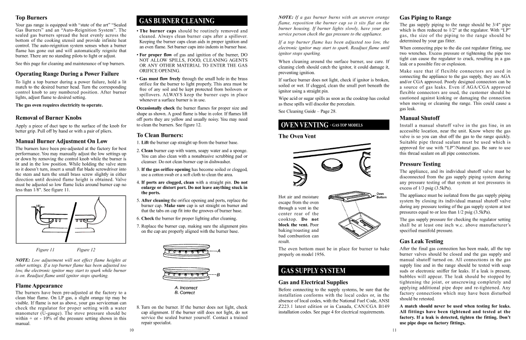 Elmira Stove Works 1956, 1955 manual GAS Burner Cleaning, GAS Supply System 