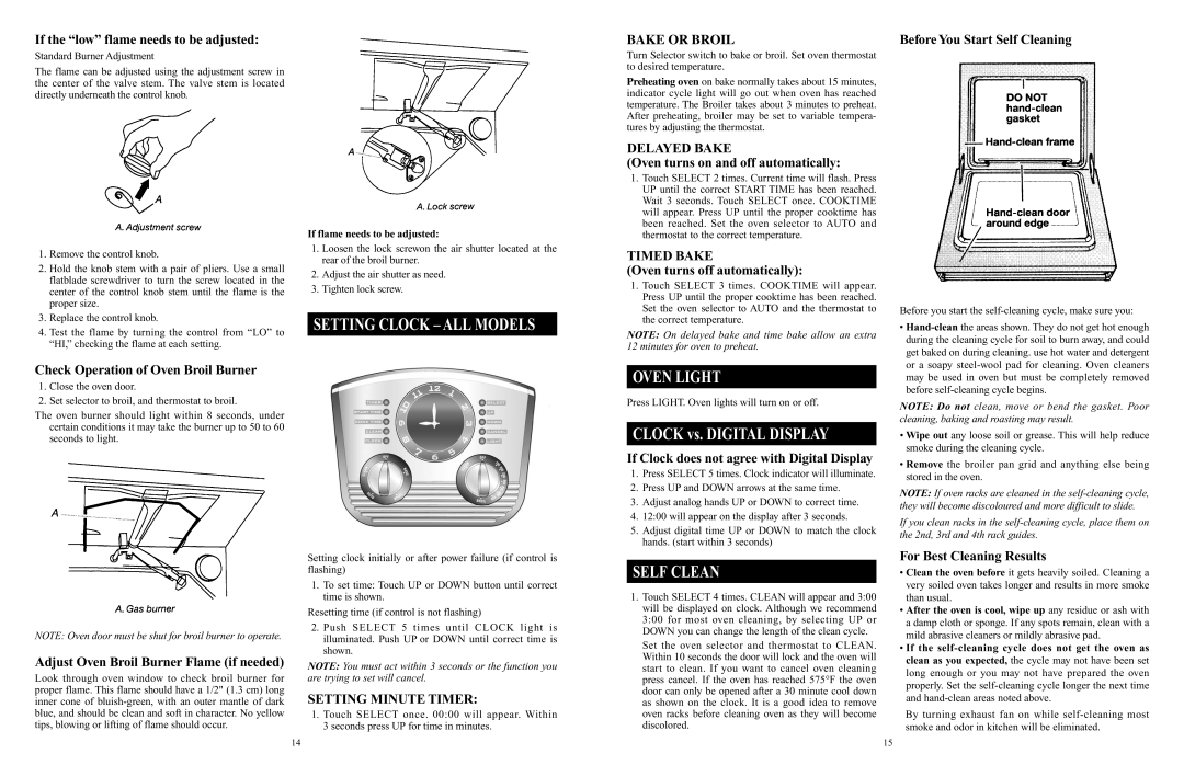 Elmira Stove Works 1956, 1955 manual Setting Clock ALL Models, Oven Light, Self Clean 