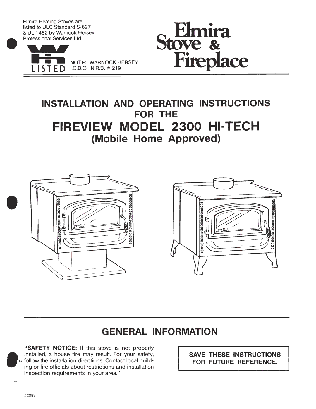 Elmira Stove Works 2300 manual 