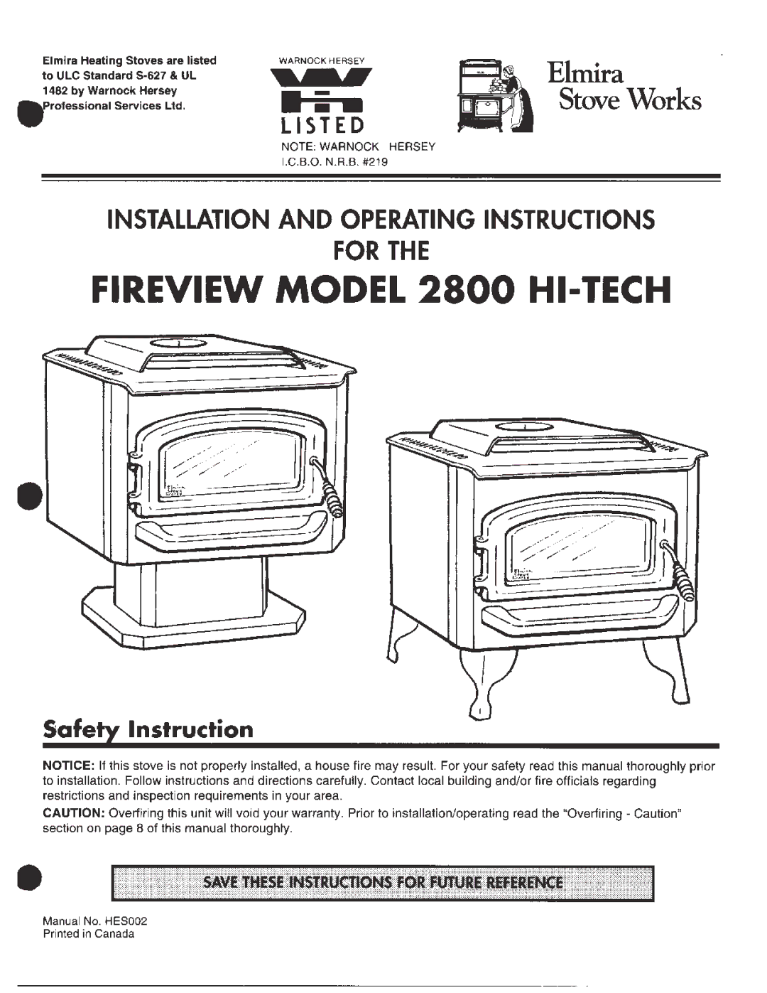 Elmira Stove Works 2800 manual 