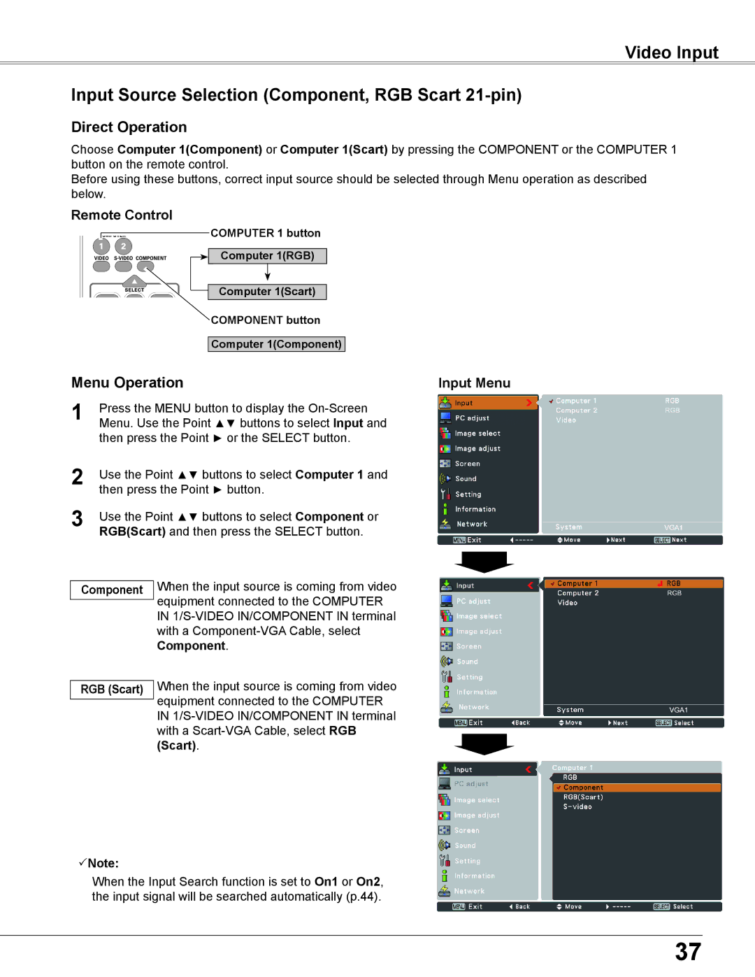 Elmo CRP-26 owner manual Component, RGB Scart 