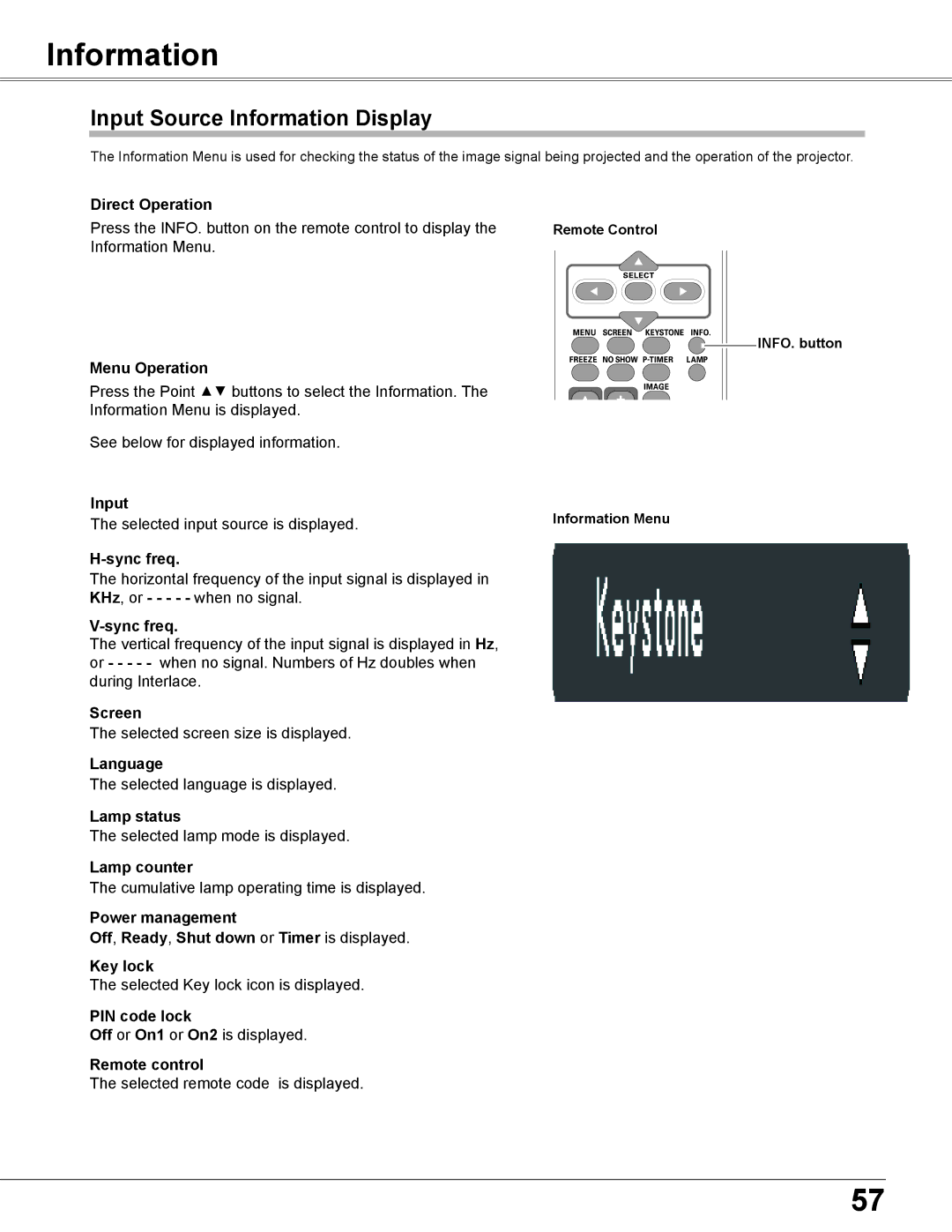 Elmo CRP-26 owner manual Input Source Information Display 