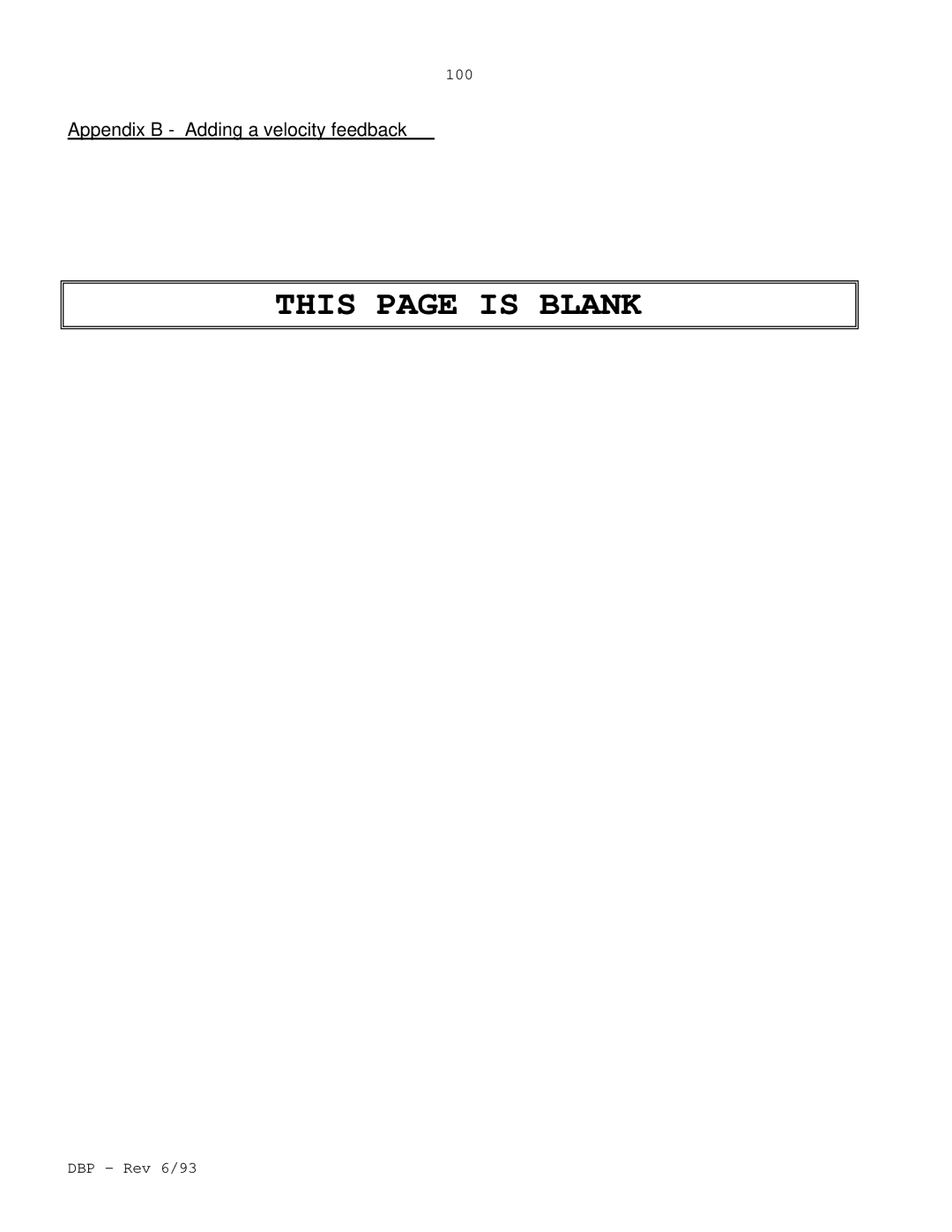 Elmo DBP SERIES manual This page is Blank, Appendix B Adding a velocity feedback 