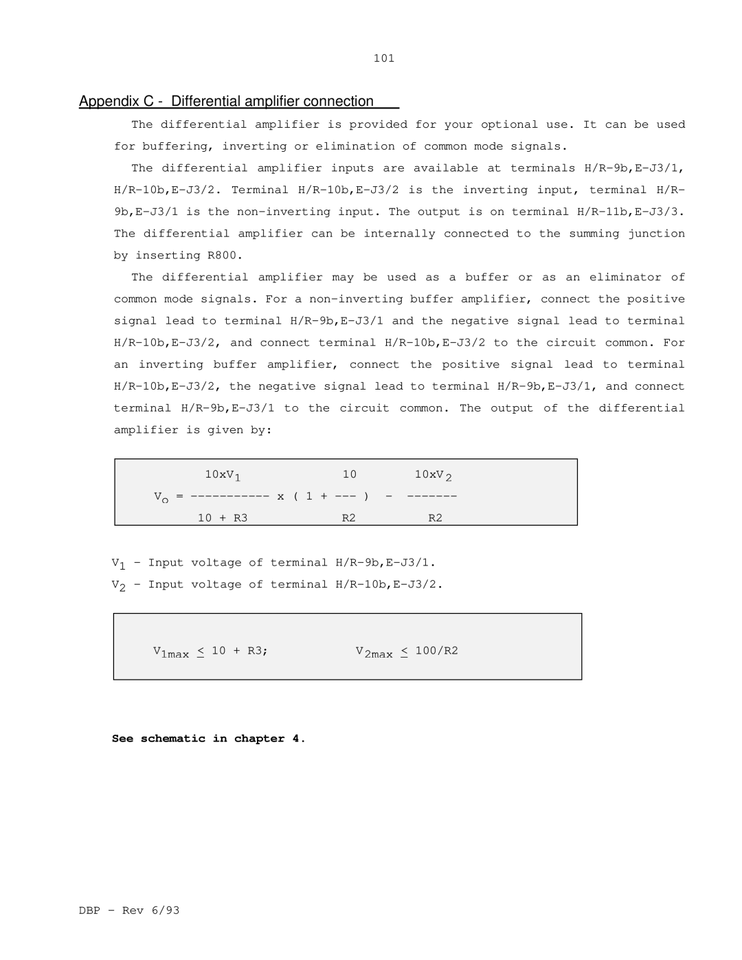 Elmo DBP SERIES manual Appendix C Differential amplifier connection, See schematic in chapter 