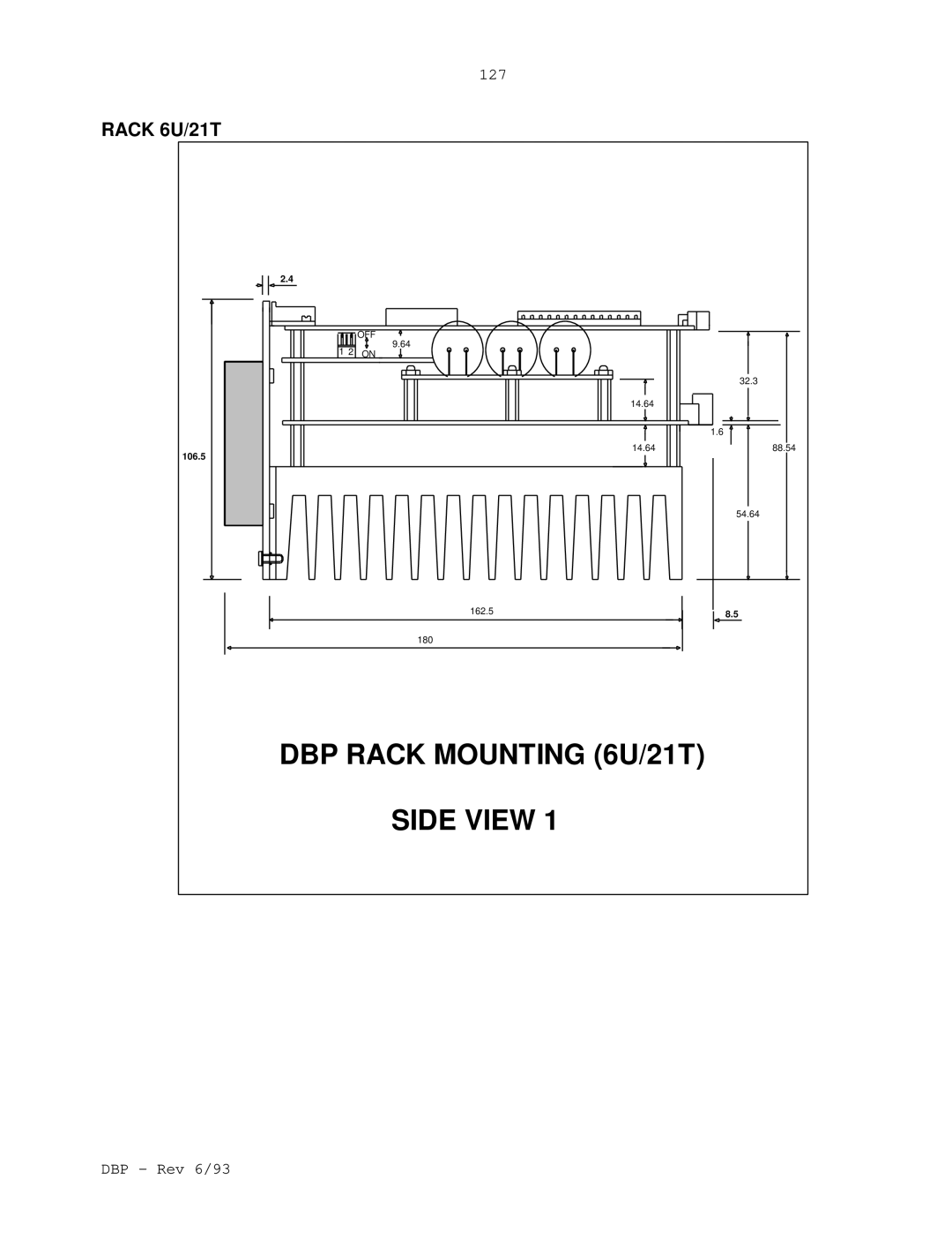 Elmo DBP SERIES manual DBP Rack Mounting 6U/21T Side View 