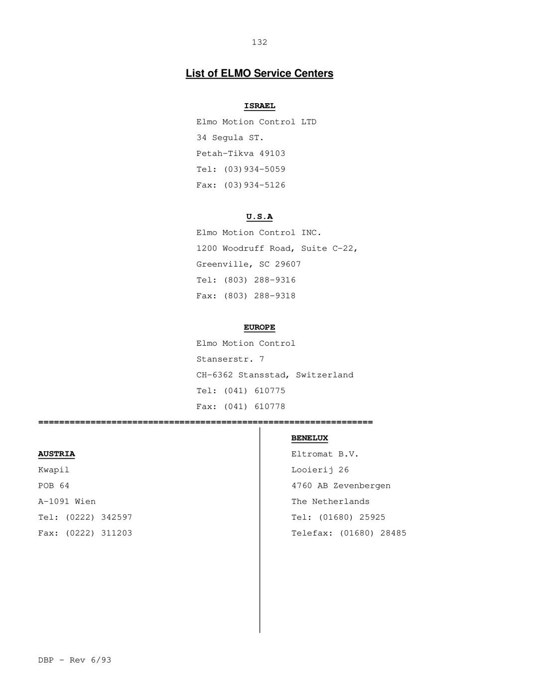 Elmo DBP SERIES manual List of Elmo Service Centers, Israel 