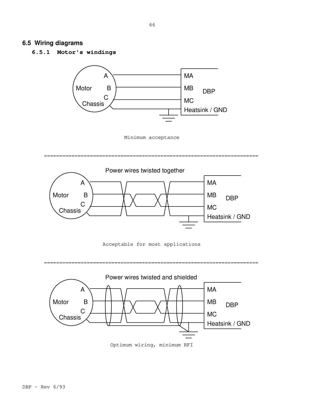 Elmo DBP SERIES manual Wiring diagrams, Motors windings 