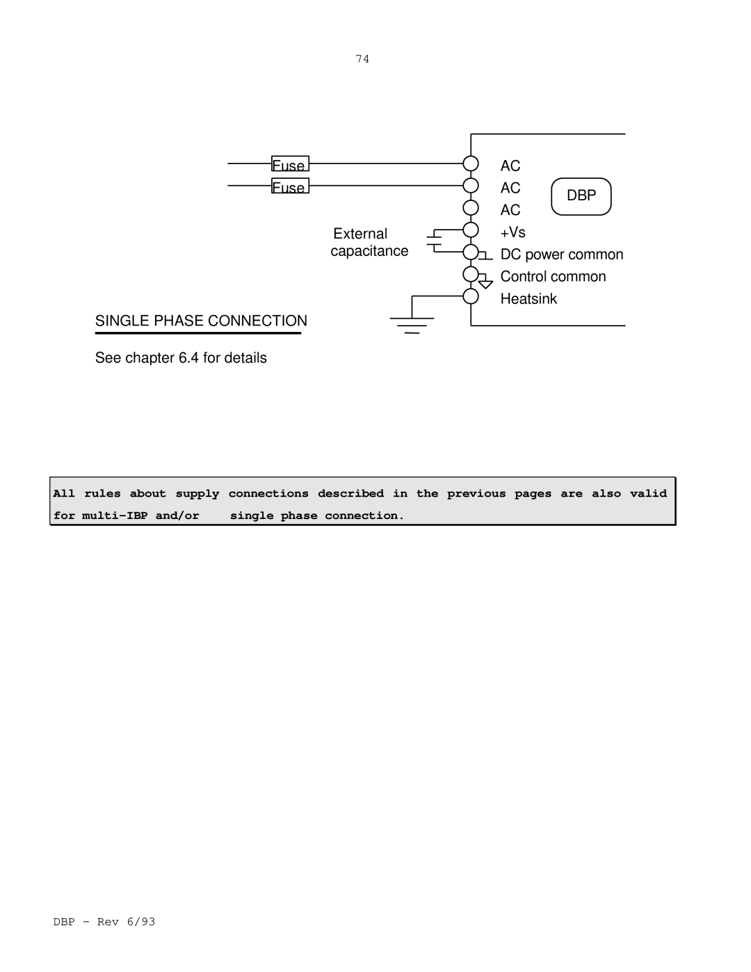 Elmo DBP SERIES manual Single Phase Connection 