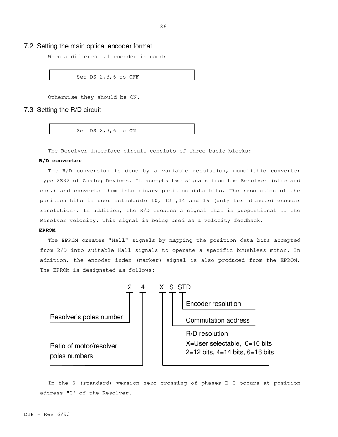 Elmo DBP SERIES manual Setting the main optical encoder format, Setting the R/D circuit, Converter 