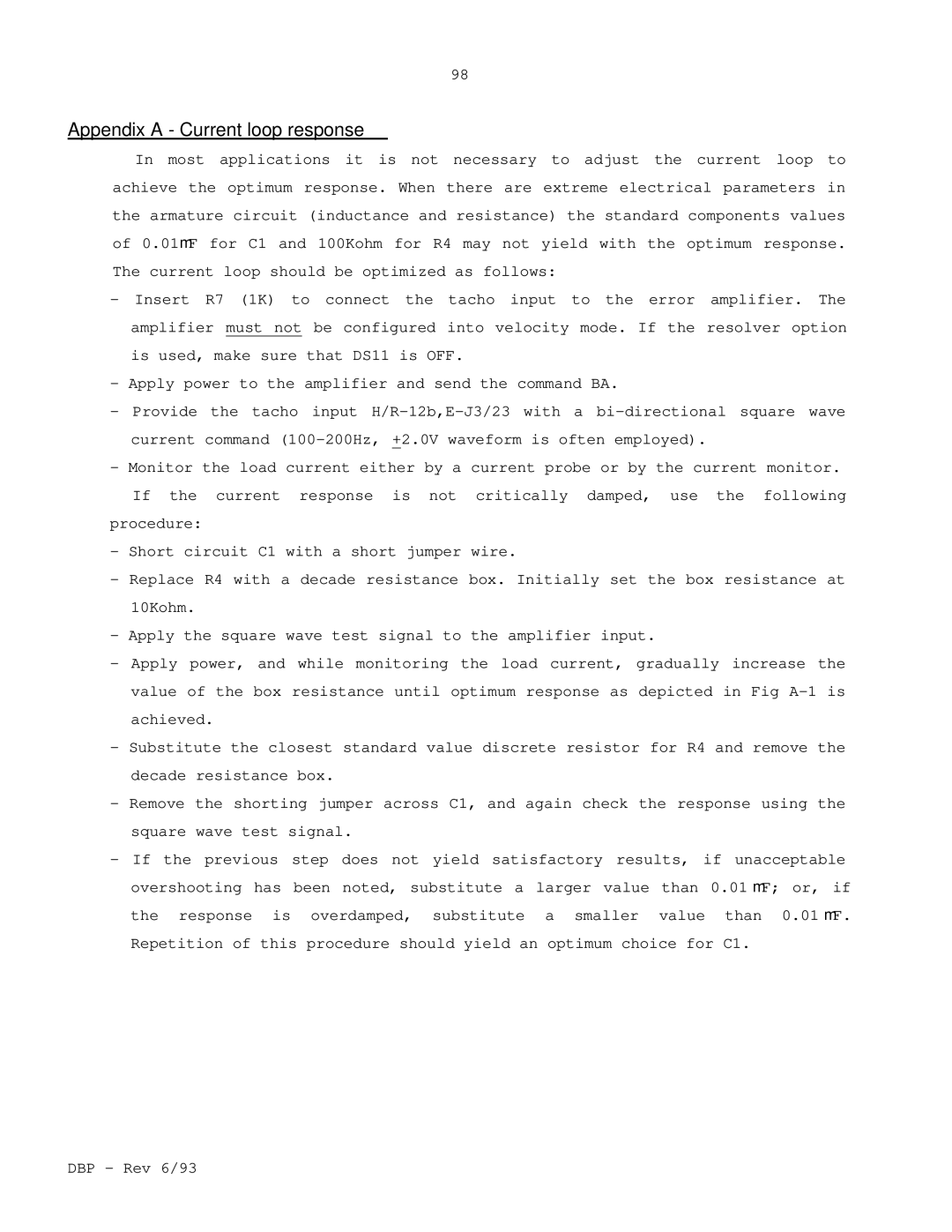 Elmo DBP SERIES manual Appendix a Current loop response 