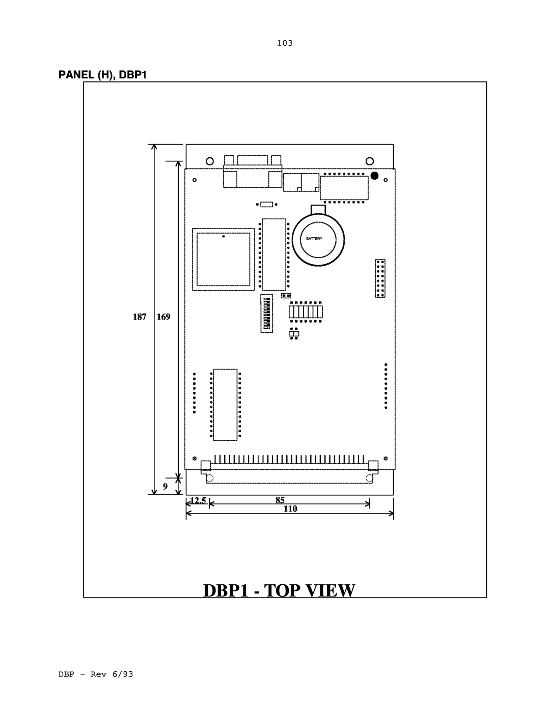 Elmo DBP SERIES manual PANEL H, DBP1, DBP1 - TOP VIEW, 12.5, Battery 
