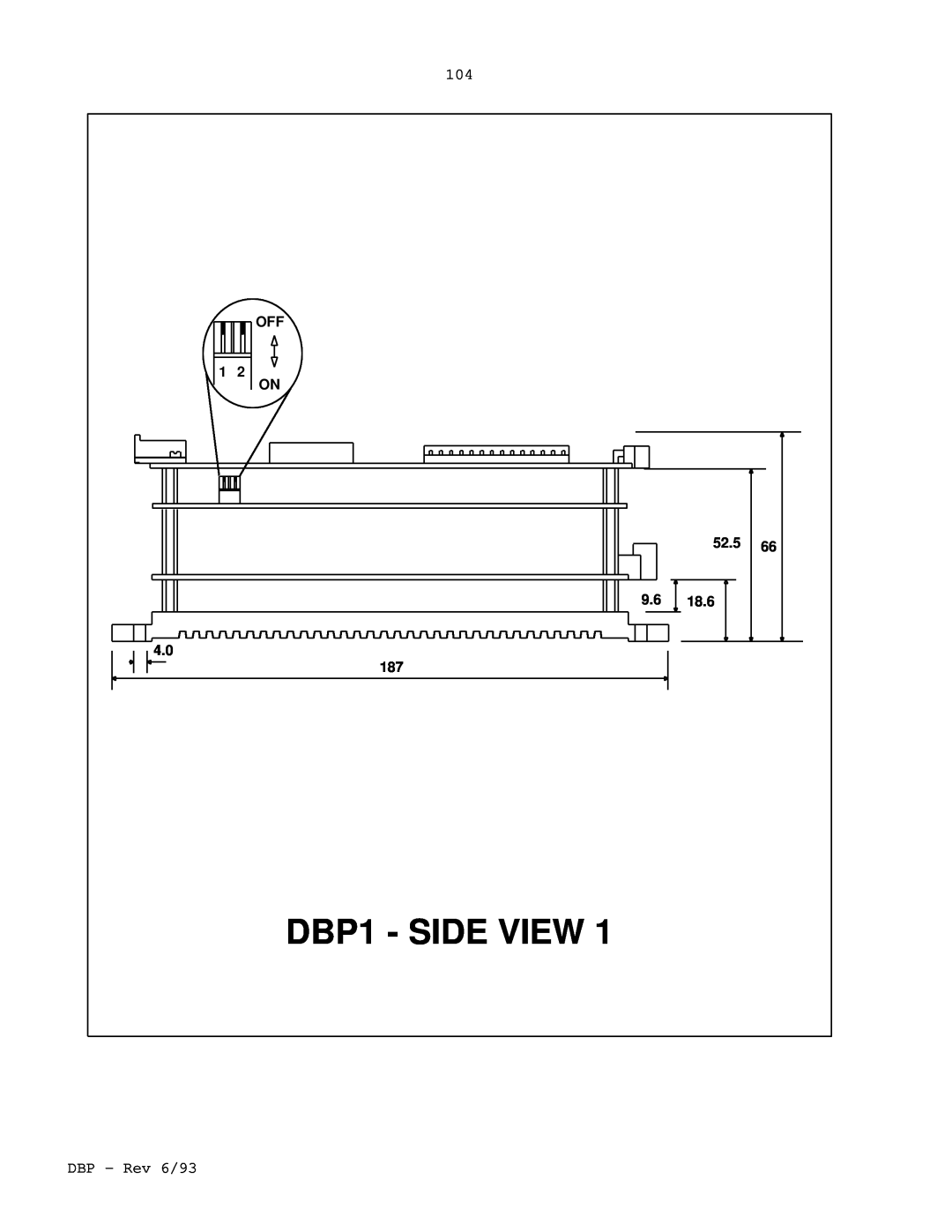 Elmo DBP SERIES manual DBP1 - SIDE VIEW, 52.5, 18.6 