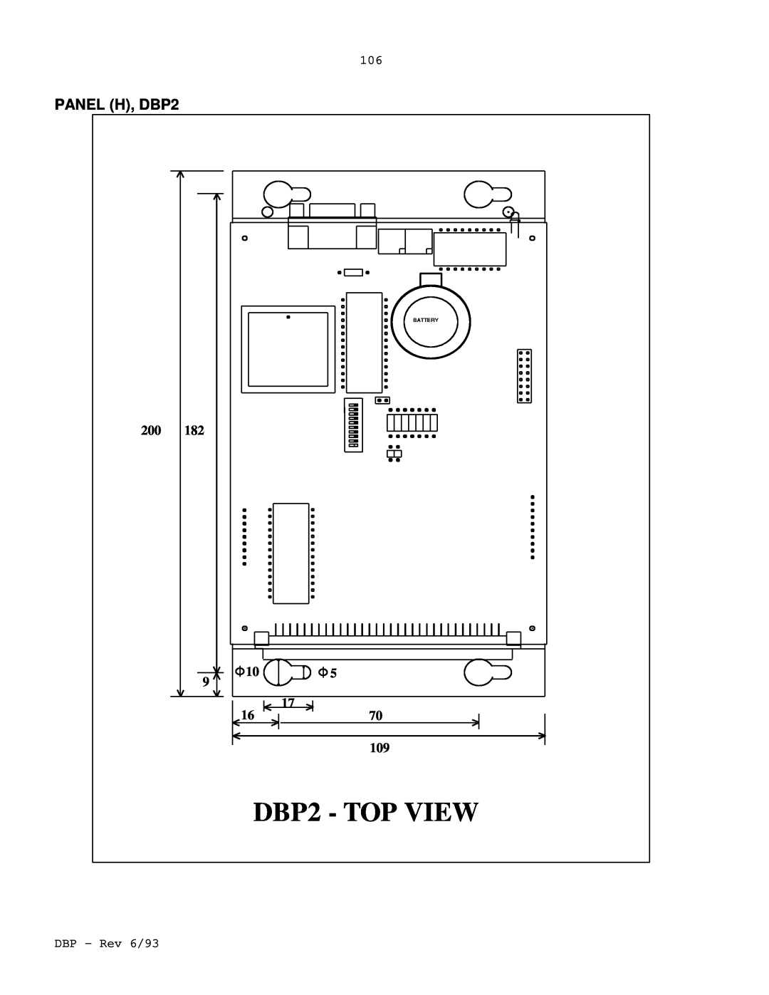 Elmo DBP SERIES manual DBP2 - TOP VIEW, PANEL H, DBP2, Battery 