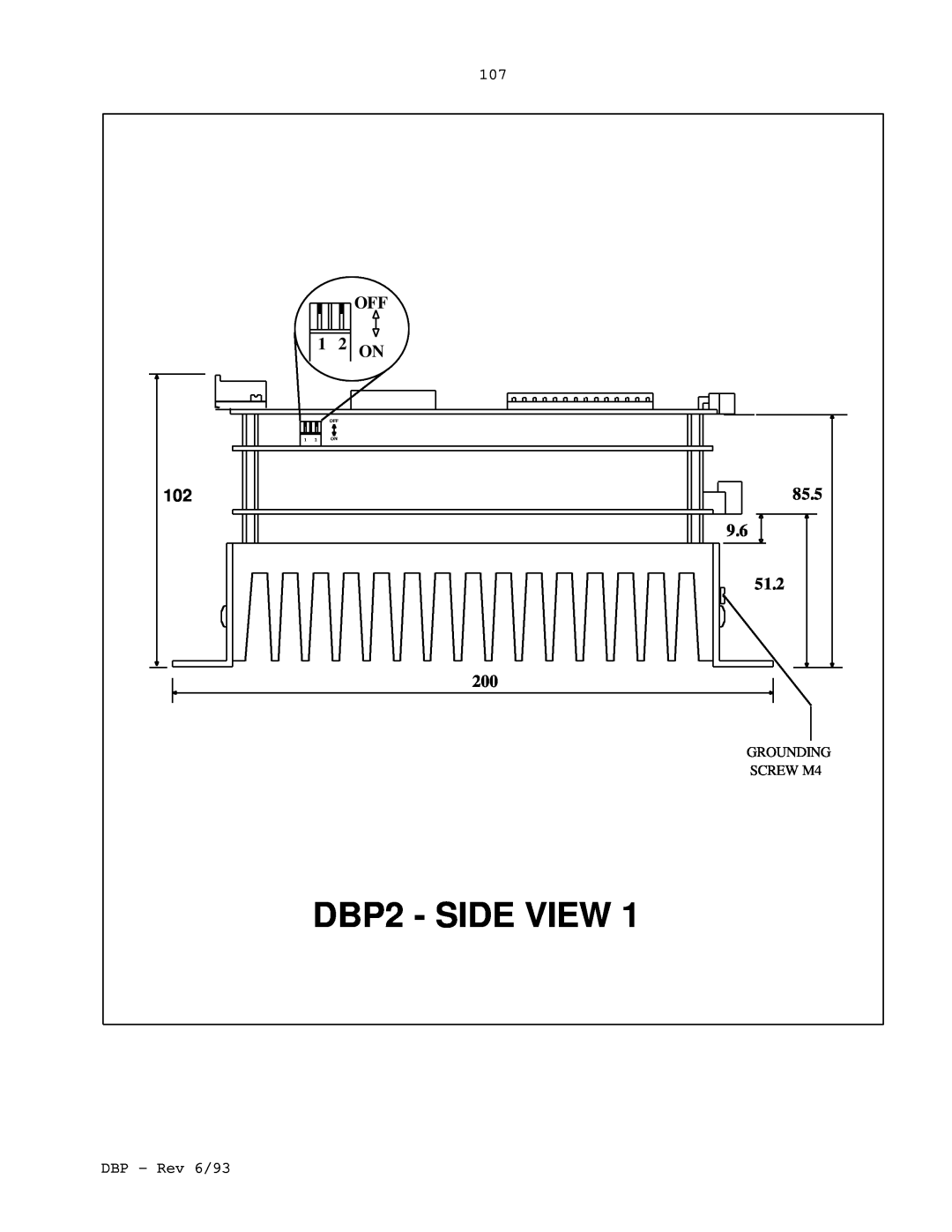 Elmo DBP SERIES manual DBP2 - SIDE VIEW, 1 2 ON, 85.5, 51.2, SCREW M4 