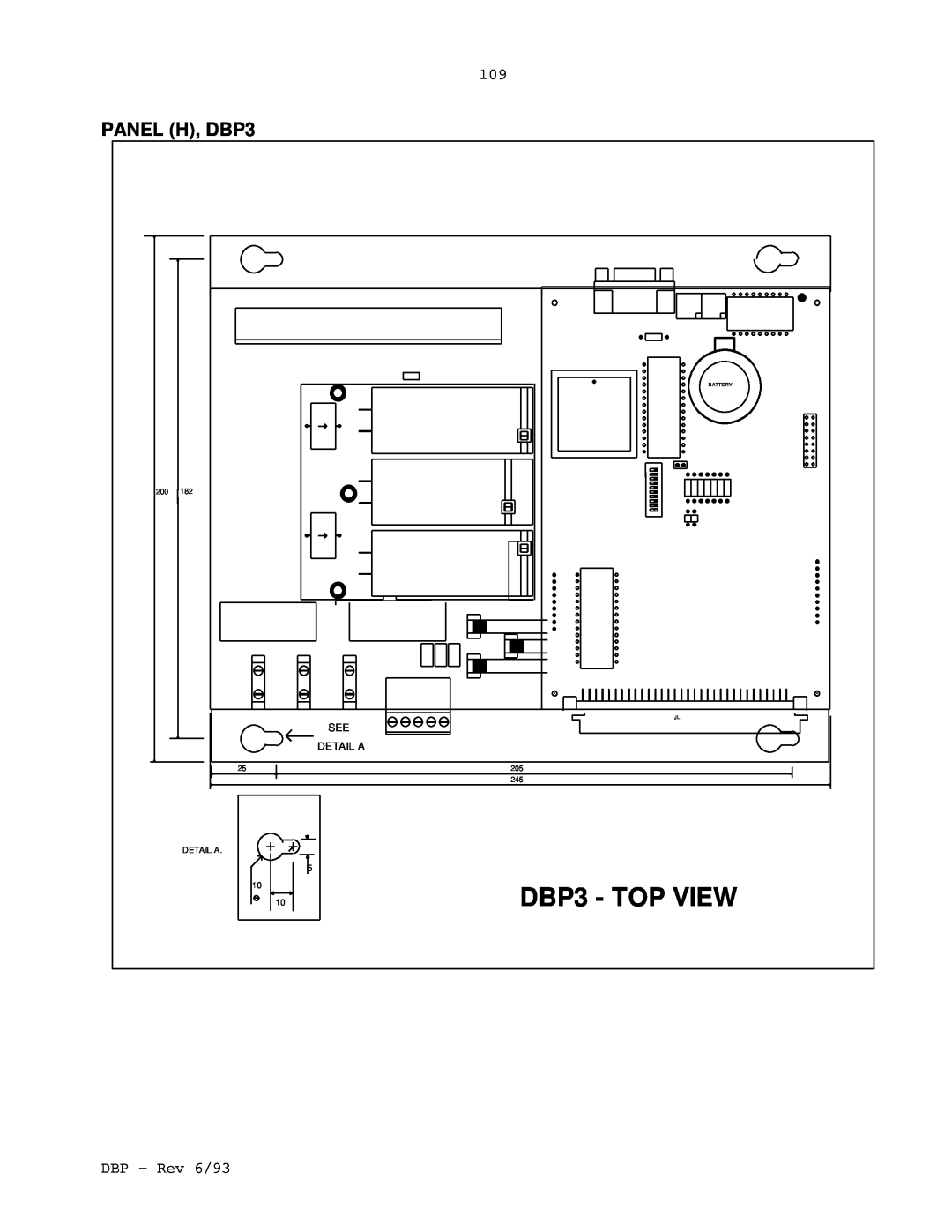 Elmo DBP SERIES manual DBP3 - TOP VIEW, PANEL H, DBP3, Detail A, Battery 