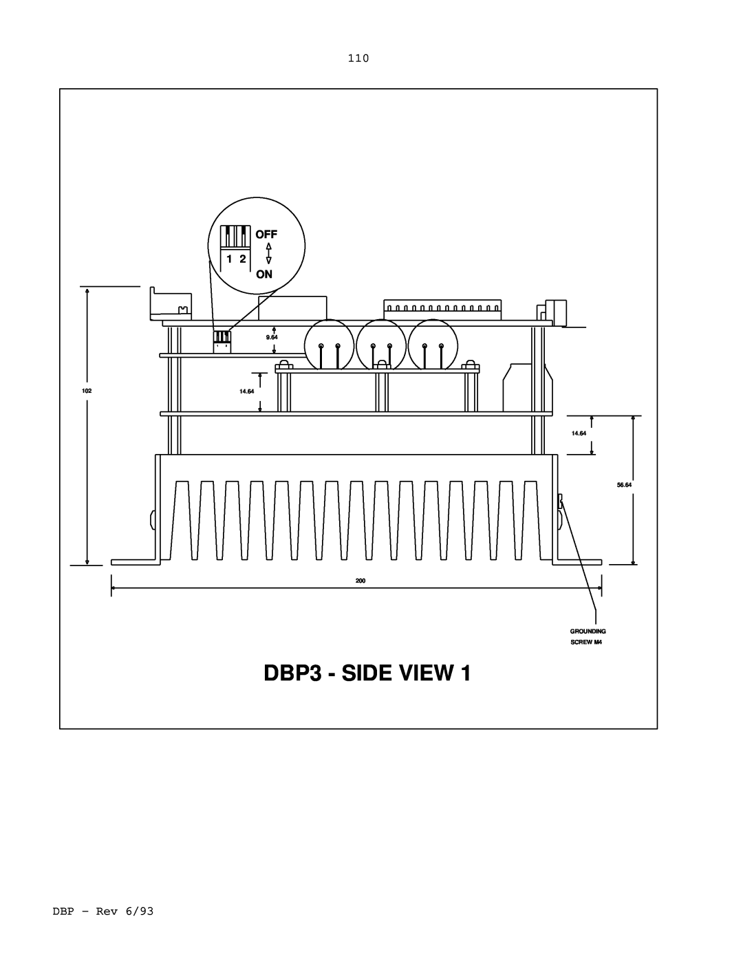 Elmo DBP SERIES manual DBP3 - SIDE VIEW, 9.64, 14.64, Grounding, SCREW M4, 56.64 