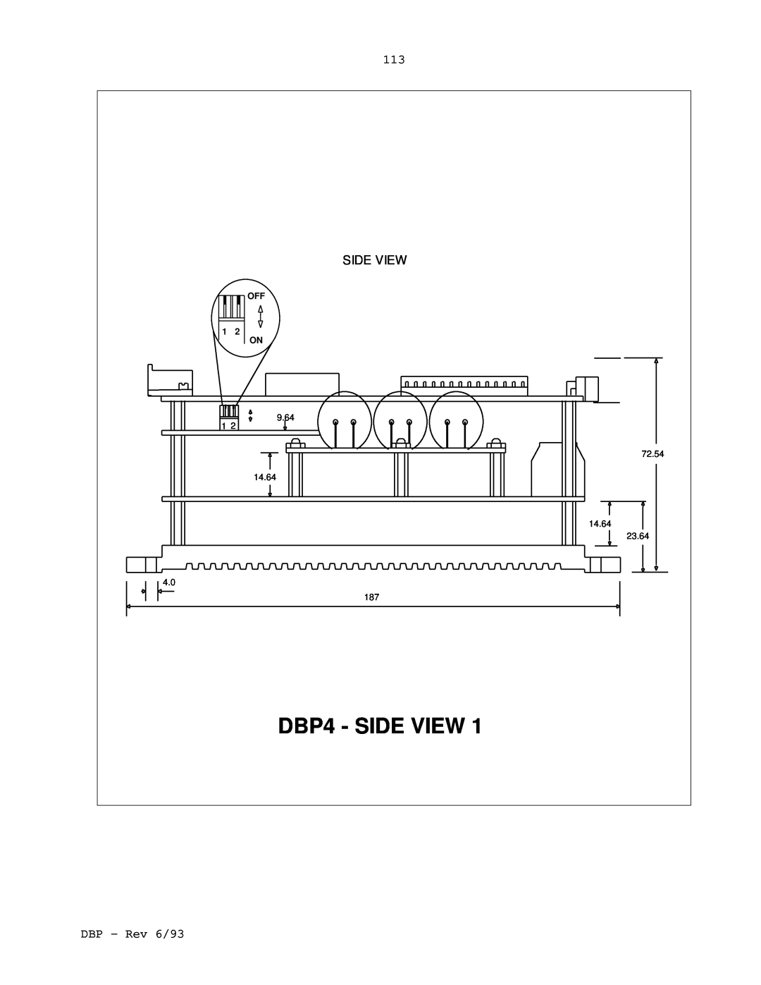 Elmo DBP SERIES manual DBP4 - SIDE VIEW, Side View, 9.64, 14.64, 23.64 