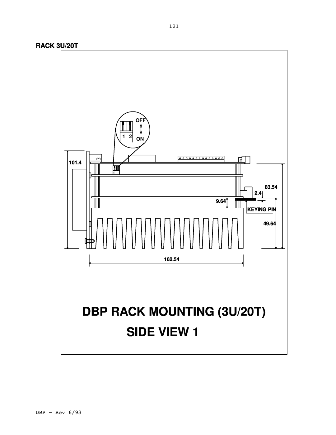 Elmo DBP SERIES manual DBP RACK MOUNTING 3U/20T, RACK 3U/20T, Side View, 83.54, Keying Pin, 49.64, 162.54 