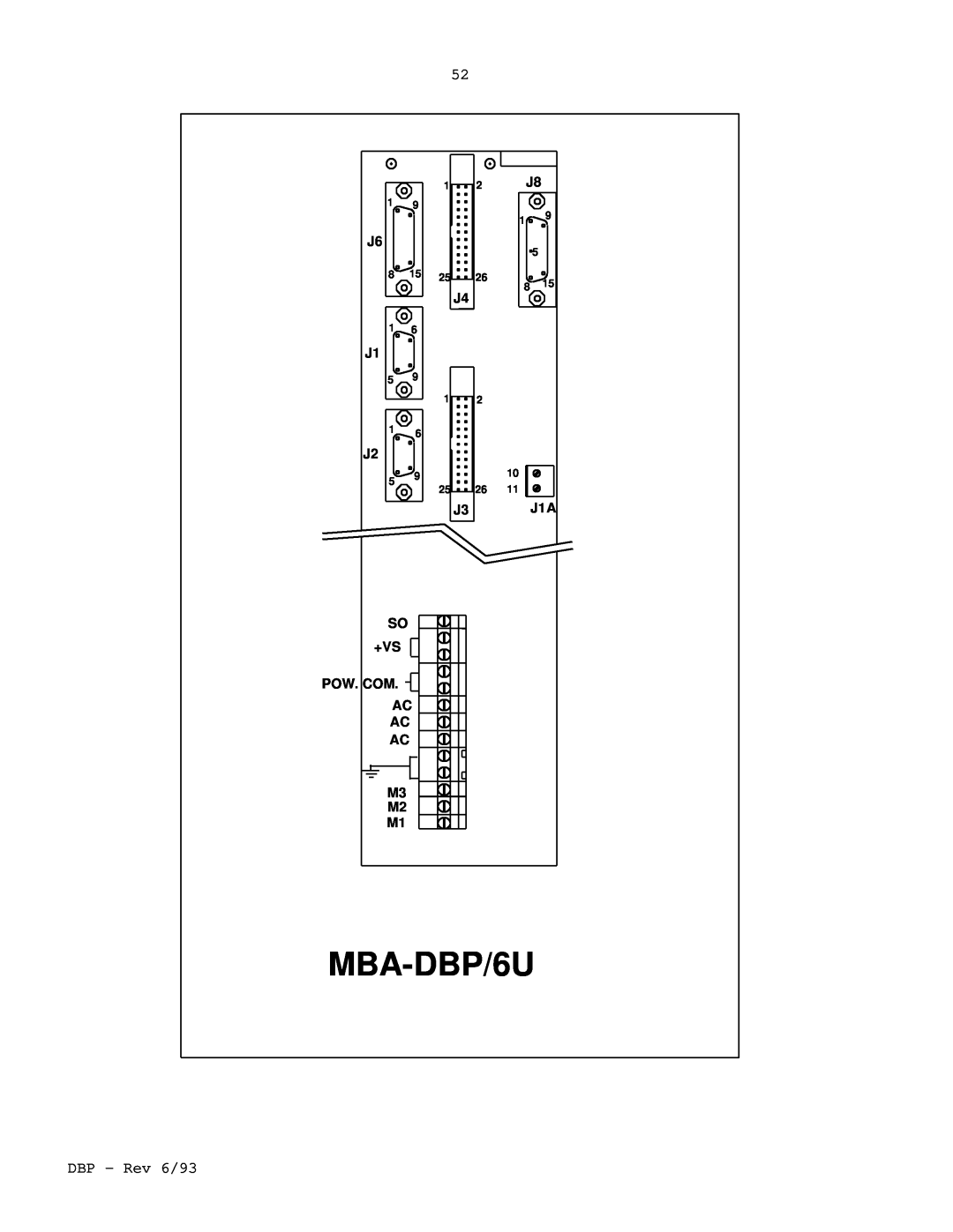Elmo DBP SERIES manual MBA-DBP/6U, SO +VS POW. COM AC AC AC M3 M2 M1 
