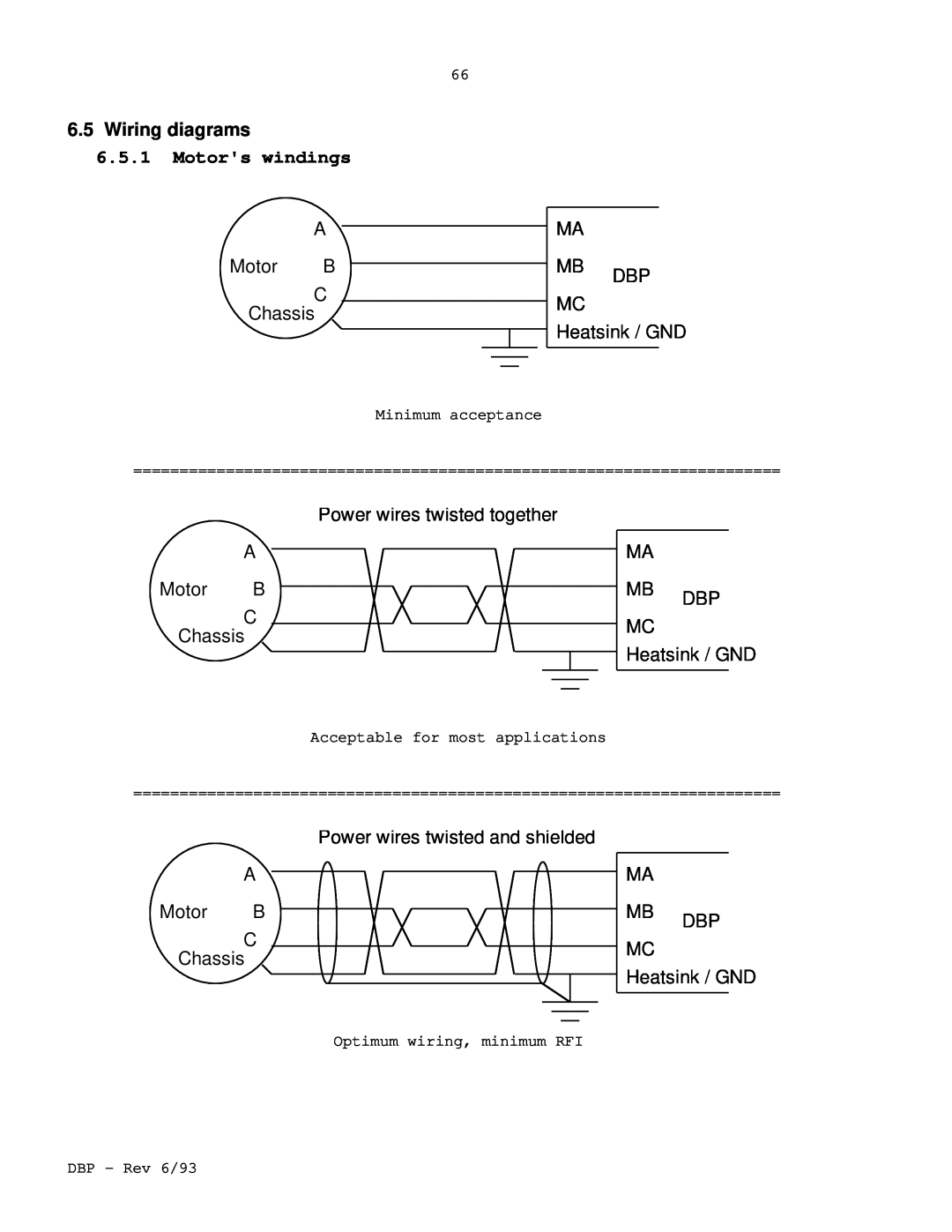 Elmo DBP SERIES manual 6.5Wiring diagrams, 6.5.1Motors windings 