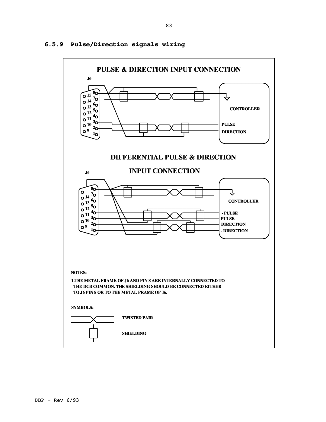 Elmo DBP SERIES Pulse & Direction Input Connection, Differential Pulse & Direction, 6.5.9Pulse/Direction signals wiring 