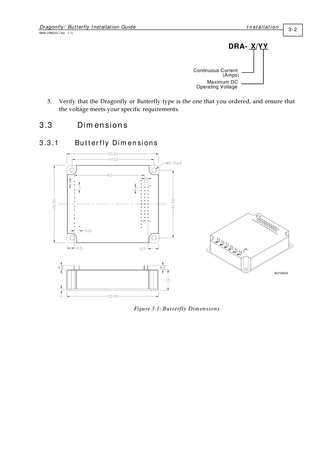 Elmo DRA- X/YY, BUT- X/YYY, ExtrIQ Dragonfly/Butterfly manual Butterfly Dimensions 