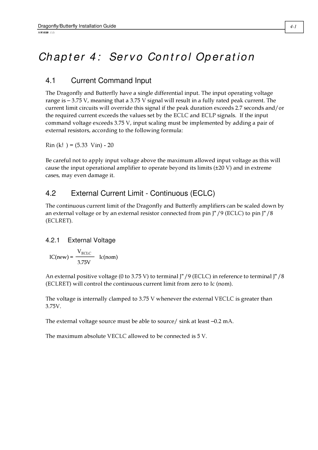 Elmo DRA- X/YY, BUT- X/YYY manual Servo Control Operation, Current Command Input, External Current Limit Continuous Eclc 